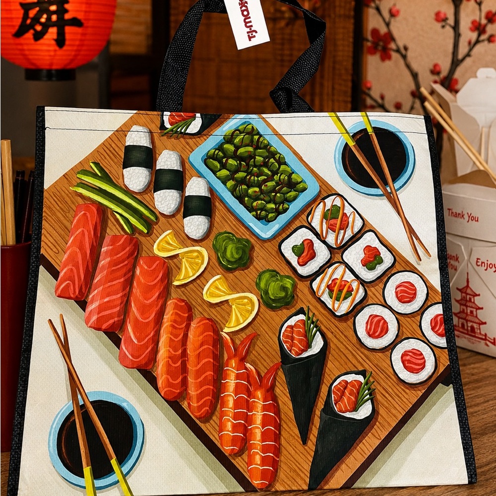 T.J.Maxx Sushi Print Tote Bag with Black Handles